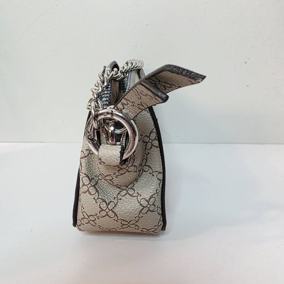 Nine West Leather Mini Cosmetic Handbag Beige Brown Chain Handle Bag Purse - Picture 3 of 6